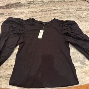 Lea & Viola Black Puff-Sleeve Ribbed Top